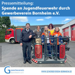 Übergabe der Spendeneinnahmen aus den letzten beiden "Unternehmerbierchen" an die Jugendfeuerwehr Bornheim!